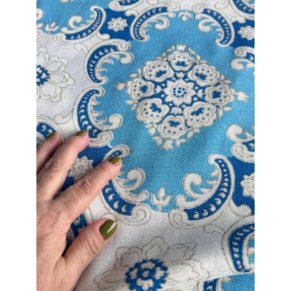 Vintage 60s curtain, blue, white abstract floral, 1960s MCM panel, price for 1 - Picture 8 of 10